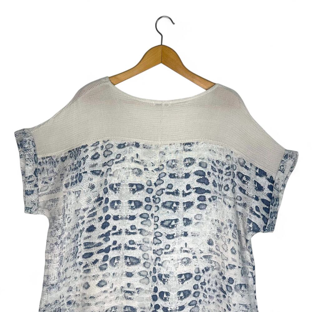 Lungo L'Arno Boxy Linen Dress Size 1X Blue Gray Animal Print Mesh Shirt Dress - Picture 5 of 12